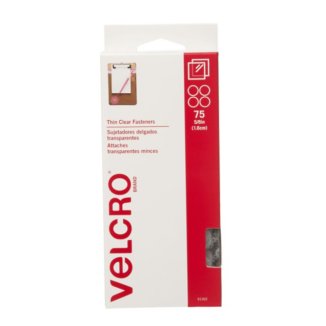 VELCRO Brand Self Stick Round Fasteners, Hook, Clear, 5/8in Diameter, Box Of 75 (Min Order Qty 8) MPN:91302