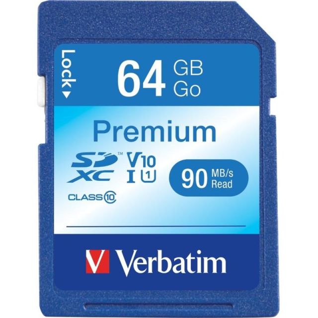 Verbatim Premium UHS-I Class 10 SDXC Memory Card, 64GB (Min Order Qty 4) MPN:44024