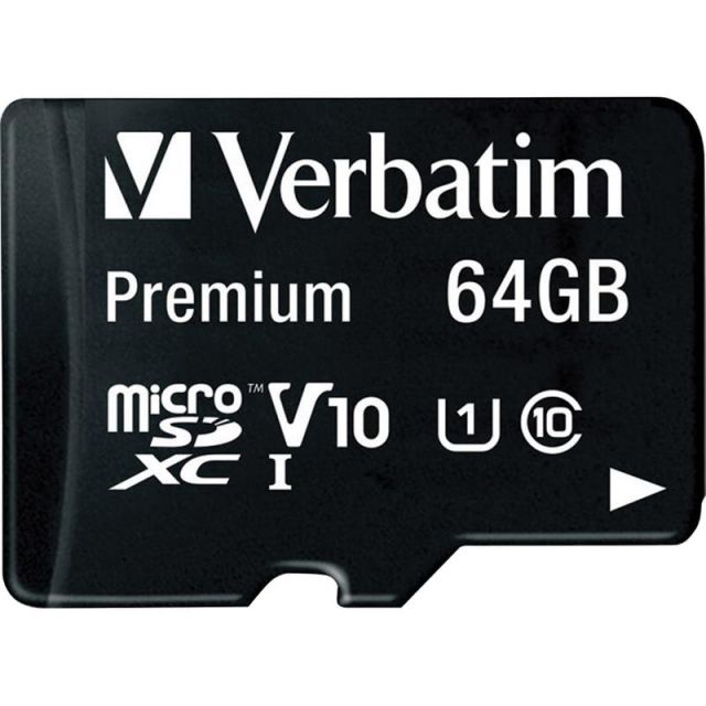 Verbatim Premium UHS-I Class 10 MicroSDXC Memory Card With Adapter, 64GB (Min Order Qty 4) MPN:44084