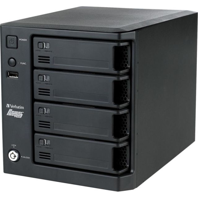 Verbatim PowerBay Quad Drive NAS - NAS server - 4 bays - 4 TB - SATA 3Gb/s - HDD 1 TB x 4 - RAID 0, 1, 5, 6, 5 hot spare - Gigabit Ethernet MPN:96958