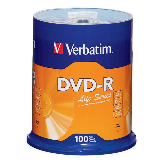 Verbatim Life Series DVD-R Disc Spindle, Pack Of 100 (Min Order Qty 3) MPN:97177