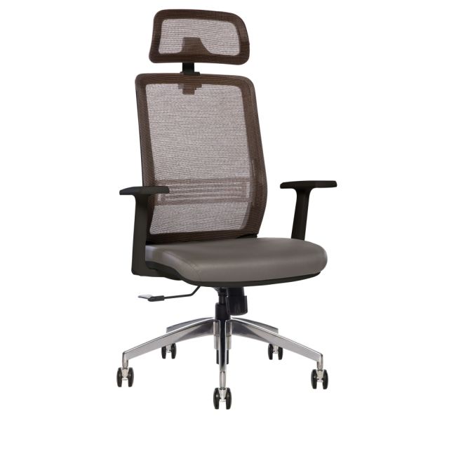 Sinfonia Sing Ergonomic Mesh/Fabric High-Back Task Chair With Antimicrobial Protection, Fixed T-Arms, Headrest, Copper/Gray/Black MPN:S125BA1SM13SU0S