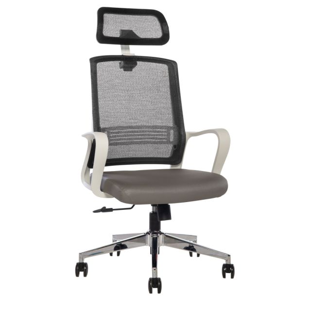 Sinfonia Song Ergonomic Mesh/Fabric High-Back Task Chair With Antimicrobial Protection, Loop Arms, Headrest, Black/Gray/White MPN:S145-W-M14-U0