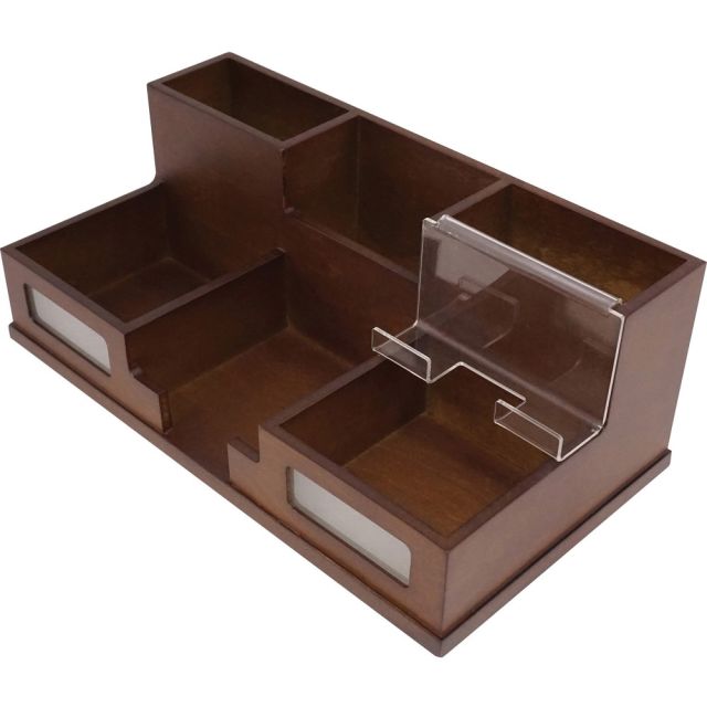 Victor Heritage Wood H9525 Desk Organizer - 6 Compartment(s) - 5.5in Height x 10.4in Width x 3.5in Depth - Desktop - Wood Grain - Wood, Acrylic, Frosted Glass - 1 Each MPN:H9525