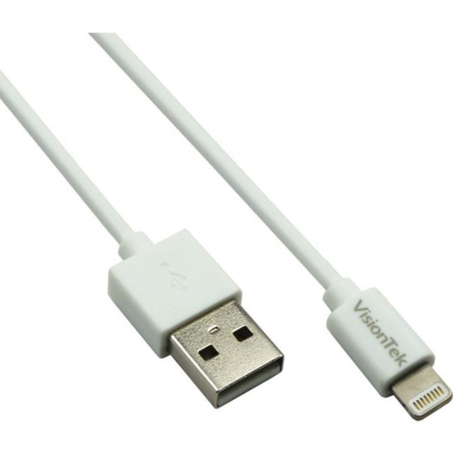 VisionTek Lightning to USB 2 Meter MFI Cable White (M/M) - 6.6 Ft USB lightning MFI cable for iPhone, iPad Air, iPad Mini, iPod - Data and Power (Min Order Qty 5) MPN:900863