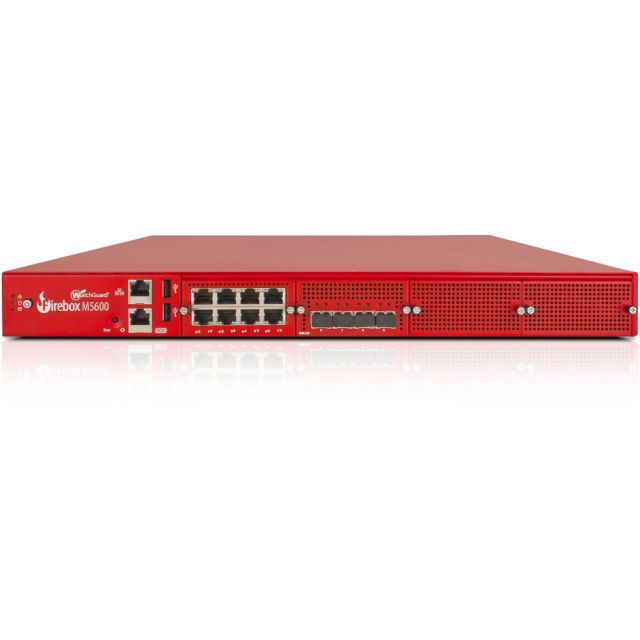Trade up to WatchGuard Firebox M5600 with 1-yr Basic Security Suite - 8 Port - 10GBase-X 10 Gigabit Ethernet; 1000Base-T - RSA; AES (256-bit); DES; SHA-2; AES (192-bit); AES (128-bit); 3DES - 8 x RJ-45 - 6 - SFP+ - 4 x SFP+ - Rack-mountable MPN:WG561061