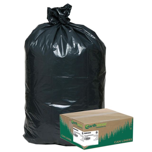 Webster EarthSense Star Bottom Commercial Can Liners, 1.25 mil, 40 To 45 Gallons, 75% Recycled, Black, Box Of 100 Liners MPN:RNW4850
