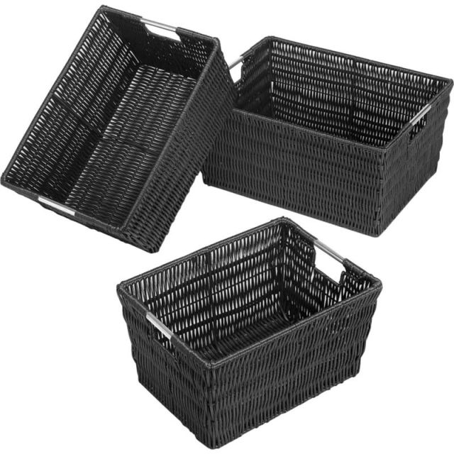 Whitmor Set of 3 Rattique Baskets, Java - External Dimensions: 14.8in Length x 11.5in Width x 6.5in Height - Black - For Toy, Clothes, Linen, Bathroom Essential, School Supplies, Magazine, CD, Storage, DVD, Book - 3 / Set (Min Order Qty 2) MPN:6500-1959-B