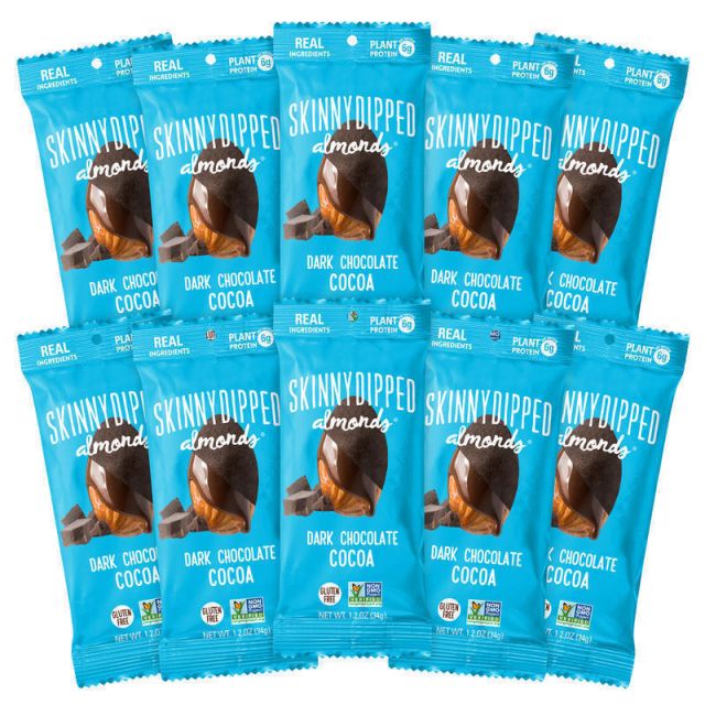 Skinny Dipped Almonds, Gluten-Free Dark Chocolate Cocoa, 1.2 Oz, Pack Of 10 Bags (Min Order Qty 2) MPN:CHC004