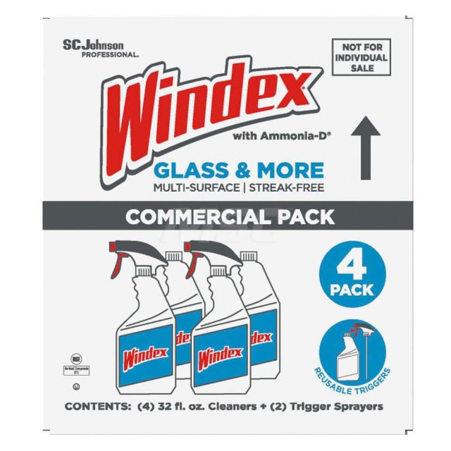 Windex Glass & More, Multi-Surface, Streak-Free Commercial, 4 Piece Set, Capped Bottles, 2 Triggers, 32oz MPN:327171