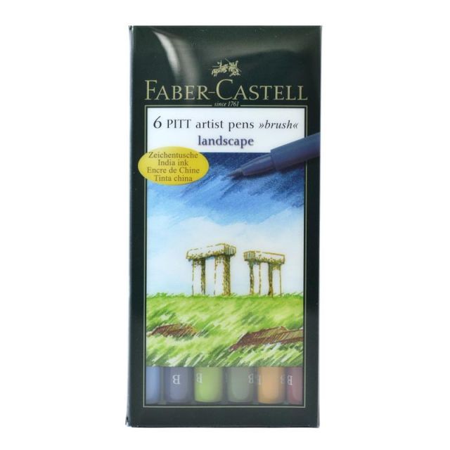 Faber-Castell Pitt Artist Brush Pens, Landscape, 6 Pens Per Set, Pack Of 2 Sets (Min Order Qty 2) MPN:167105-2