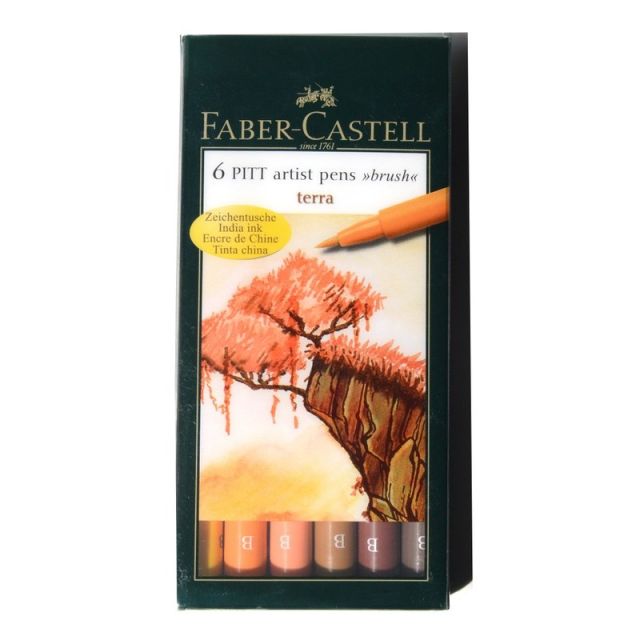 Faber-Castell Pitt Artist Brush Pens, Terra, 6 Pens Per Set, Pack Of 2 Sets (Min Order Qty 2) MPN:167106-2