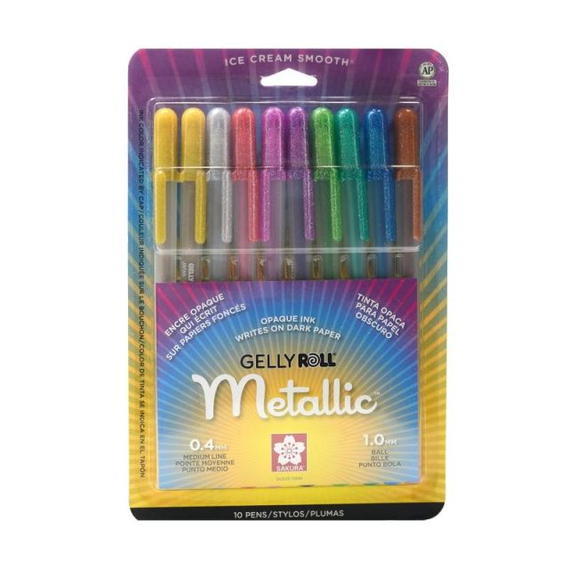 Sakura Gelly Roll Metallic Pens, Assorted Colors, 10 Pens Per Set, Pack Of 2 Sets (Min Order Qty 2) MPN:57370-2