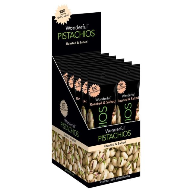 Wonderful Pistachios, Roasted And Salted, 1.25 Oz, Box Of 12 Packs (Min Order Qty 3) PAR91345