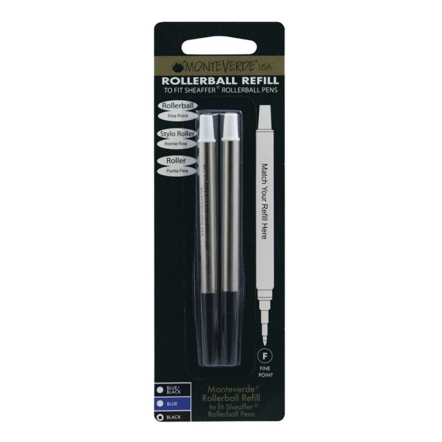 Monteverde Rollerball Refills For Sheaffer Rollerball Pens, Fine Point, 0.5 mm, Black, Pack Of 2 Refills (Min Order Qty 5) MPN:S222BK