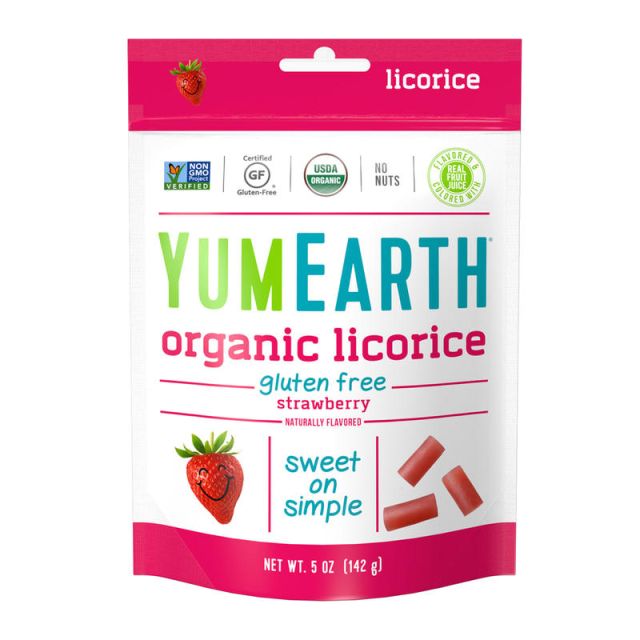 Yummy Earth Organic Gluten-Free Licorice, Strawberry, 5 Oz, Pack Of 4 Bags (Min Order Qty 2) MPN:1906