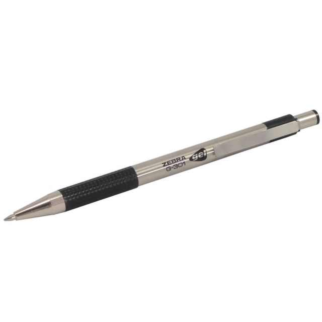 Zebra G-301 Gel Ink Retractable Pens, Medium Point, 0.7 mm, Stainless Steel Barrel, Black Ink (Min Order Qty 24) MPN:41311
