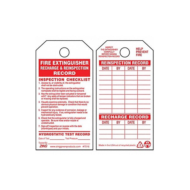 Fire Extinguisher Tag 3.25 x5.75 PK10 MPN:7016
