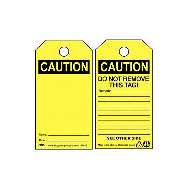 Caution Tag 5 3/4in H 3in W Plastic PK10 MPN:7019