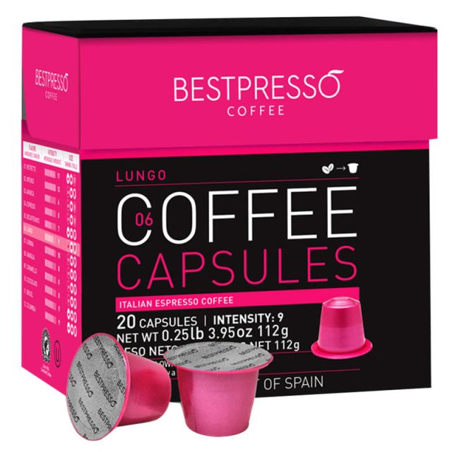 Bestpresso Single-Serve Coffee Freshpacks, Lungo, Variety Pack, Carton Of 120, 6 x 20 Per Box (Min Order Qty 2) MPN:BEST-06LUNGO-6