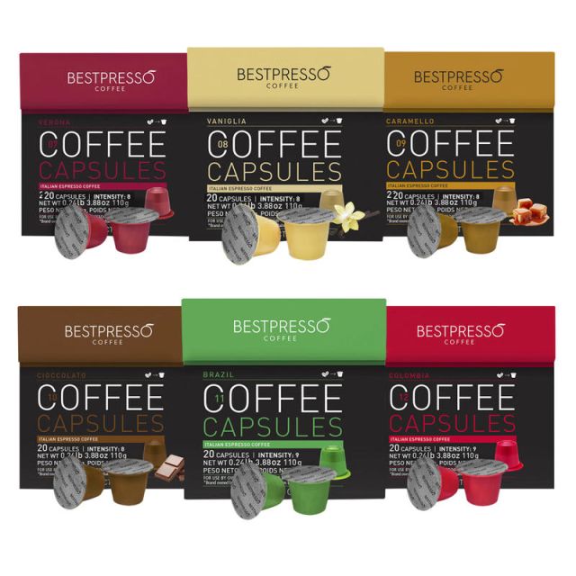 Bestpresso Single-Serve Coffee Freshpacks, Tropical, Variety Pack, Carton Of 120, 6 x 20 Per Box (Min Order Qty 2) MPN:BEST-100VARI-6