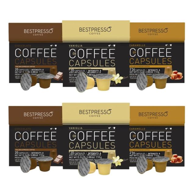 Bestpresso Single-Serve Coffee Freshpacks, Variety Pack, Carton Of 120, 6 x 20 Per Box (Min Order Qty 2) MPN:BEST-8910VARI-6