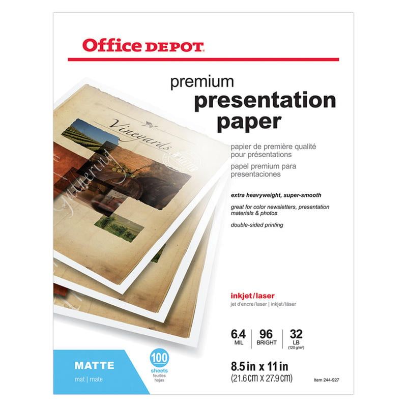 Office Depot Double-Sided Presentation Paper, Matte, 8 1/2in. x 11in., 32  Lb, Pack Of 100 Sheets, 124212