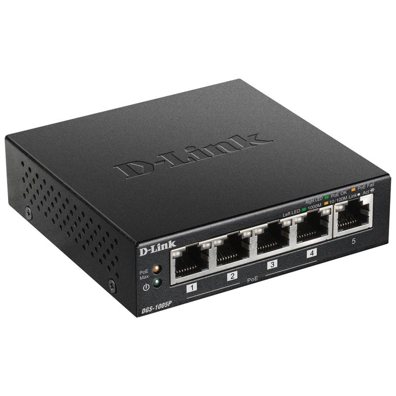 D-Link 5-Port Desktop Gigabit PoE+ Switch - 5 Ports - Manageable - Gigabit Ethernet - 10/100/1000Base-T - 2 Layer Supported - Twisted Pair - Desktop MPN:DGS-1005P