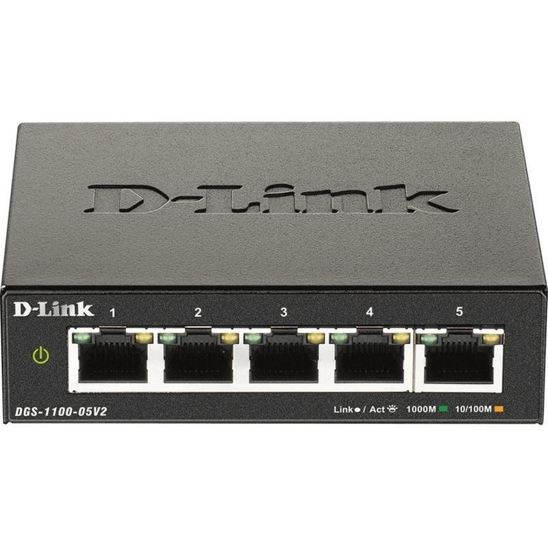 D-Link DGS-1100-05V2 Ethernet Switch - 5 Ports - Manageable - Gigabit Ethernet - 1000Base-T - 2 Layer Supported - DGS110005V2 MPN:DGS-1100-05V2
