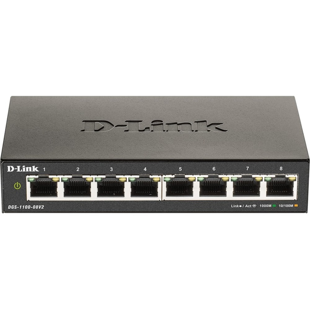 D-Link DGS-1100-08V2 Ethernet Switch - 8 Ports - Manageable - 2 Layer Supported - 4.94 W Power Consumption - DGS110008V2 MPN:DGS-1100-08V2