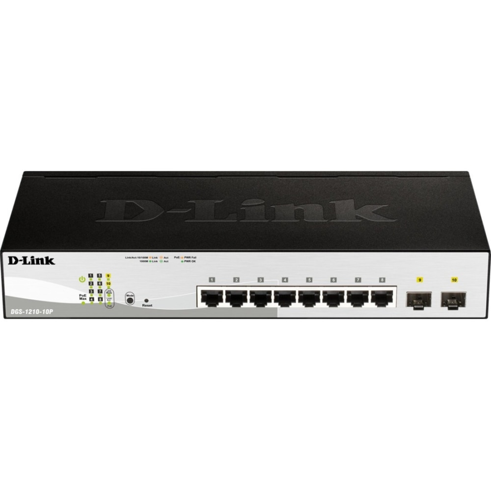 D-Link DGS-1210-10MP Ethernet Switch - 8 Ports - Manageable - Gigabit Ethernet - 1000Base-T, 1000Bas - DGS121010MP MPN:DGS-1210-10MP