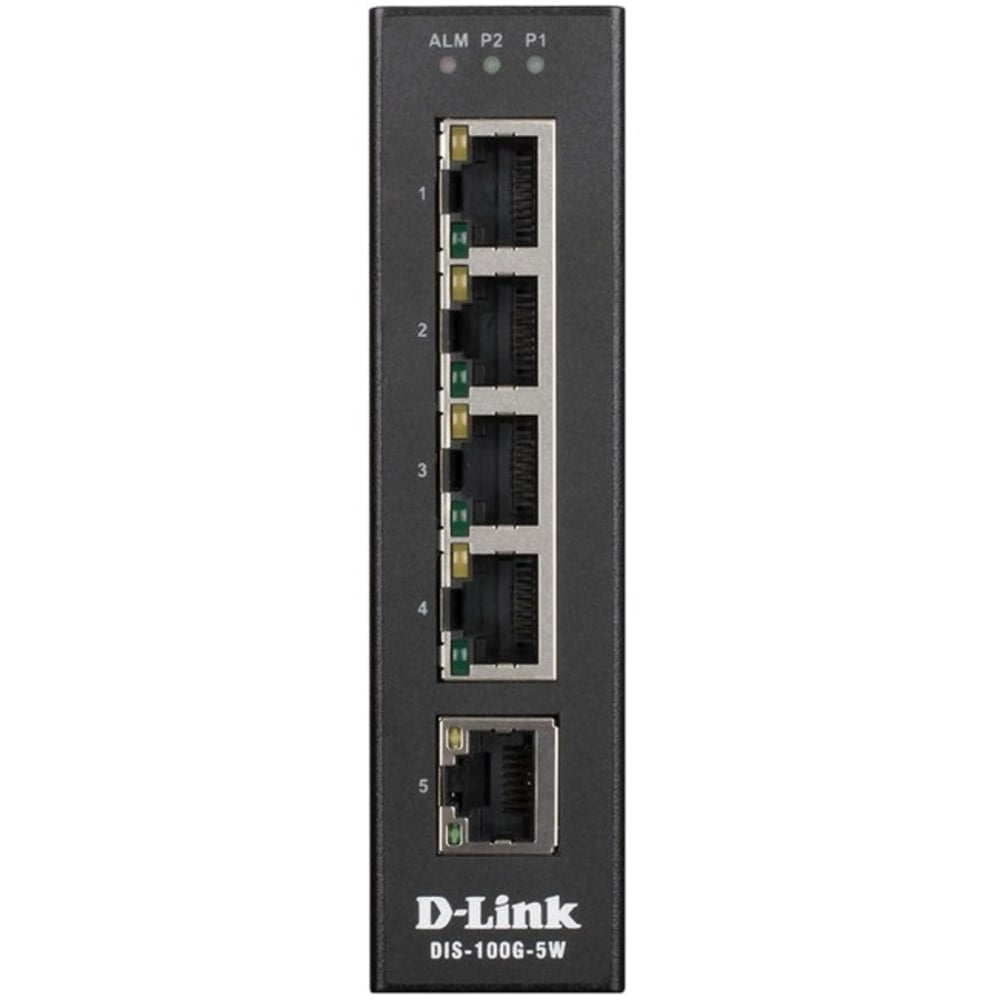 D-Link Industrial Gigabit Unmanaged Switch - 5 Ports - 2 Layer Supported - Twisted Pair - Desktop, DIN Rail Mountable, Wall Mountable - DIS100G5W MPN:DIS-100G-5W