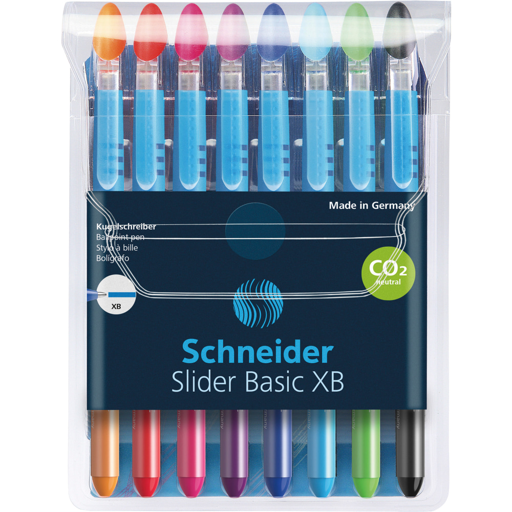Schneider Slider Basic XB Ballpoint Pens, Extra-Bold Point, 1.4 mm, Assorted Color Barrels, Assorted Color Ink, Pack Of 8 Pens MPN:RED151298