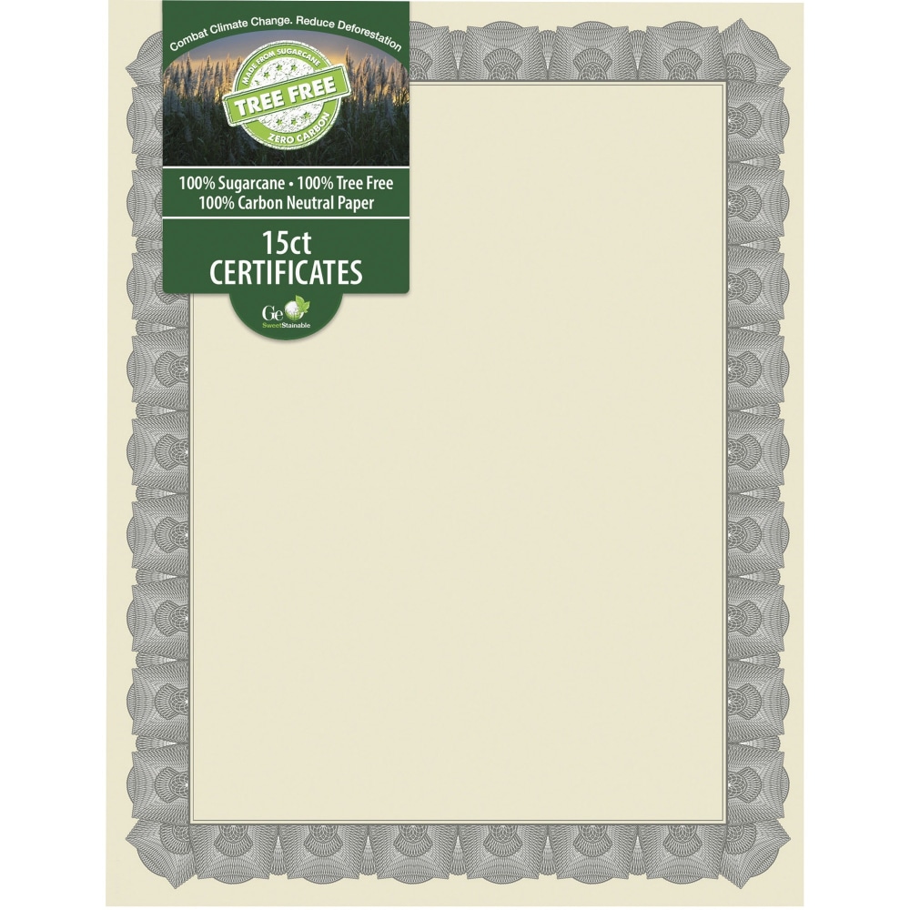 Geographics Tree Free Certificate - 8.5in - Multicolor with Silver Border - Sugarcane - 15 / Pack (Min Order Qty 14) MPN:49009