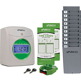 uPunch™ Electronic Time Clock w/ 100 Time Cards 2 Keys 1 Ribbon & 1 Rack White & Green HN1500