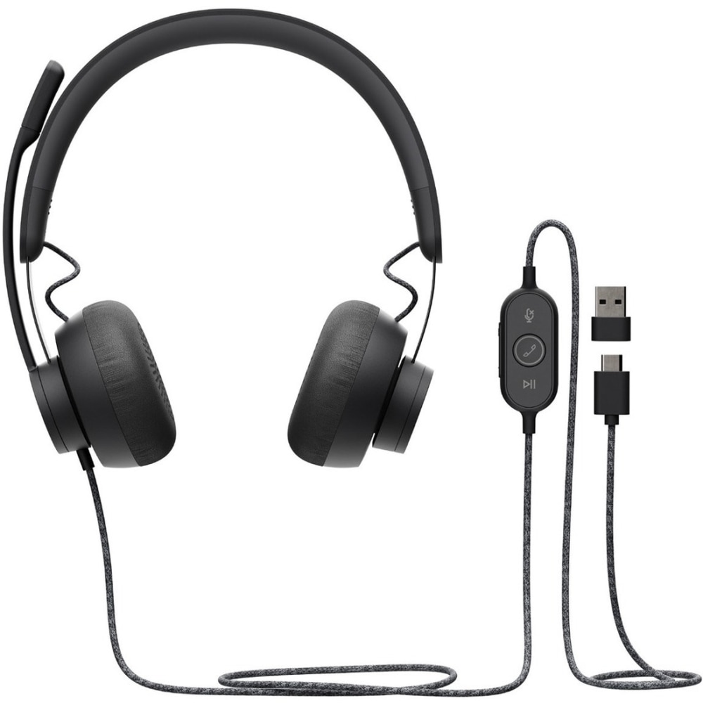 Logitech Zone Headset - Stereo - USB Type C - Wired - 32 Ohm - 20 Hz to 16 kHz - Over-the-head - Binaural - 981000876 MPN:981-000876