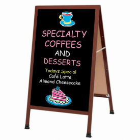 Aarco Cherry Wood Look A-Frame Sidewalk Board w/ Black Chalkboard - 24