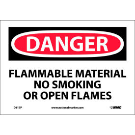 NMC™ Signs w/ Safety Message Flammable Material No Smoking 1/10 Mil Thick 10