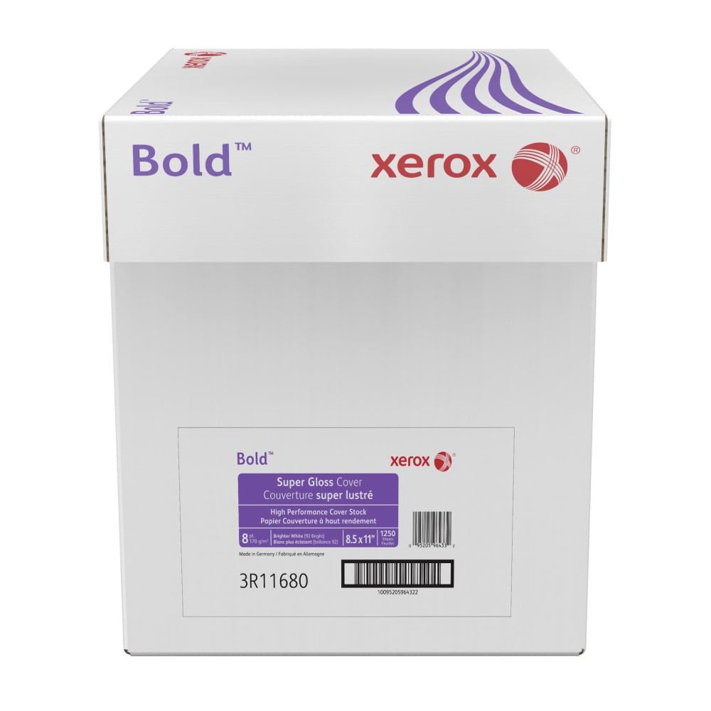 Xerox Bold Digital Super Gloss Cover Copier Paper, Letter Size (8 1/2in x 11in), Pack Of 250 Sheets, 92 (U.S.) Brightness, FSC Certified, White, Case Of 5 Reams, 3R11680-CT MPN:3R11680-CT