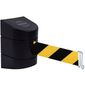 Tensabarrier®Warehouse Retractable Belt Barrier 24' Blk/Yellow Belt Rack Mount Black Case 897-24-W-33-NO-D4X-A