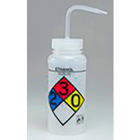 Bel-Art Safety-Labeled 4-Color Ethanol Wide-Mouth Wash Bottles 500ml (16oz) PE w/Nat PP Cap 4Pk 117160019