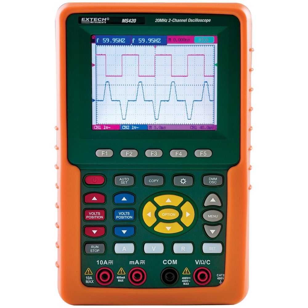 Oscilloscopes; Oscilloscope Type: Handheld Digital Oscilloscope; Bandwidth (MHz): 20MHz; Number of Channels: 2; Display Type: LCD; Maximum Vertical Deflection (mV/div): 5V/DIV; Minimum Vertical Deflection (mV/div): 5MV/DIV MPN:MS420