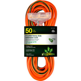 GoGreen Power 14/3 50' 3-Outlet Heavy Duty Extension Cord GG-15150 Lighted End GG-15150