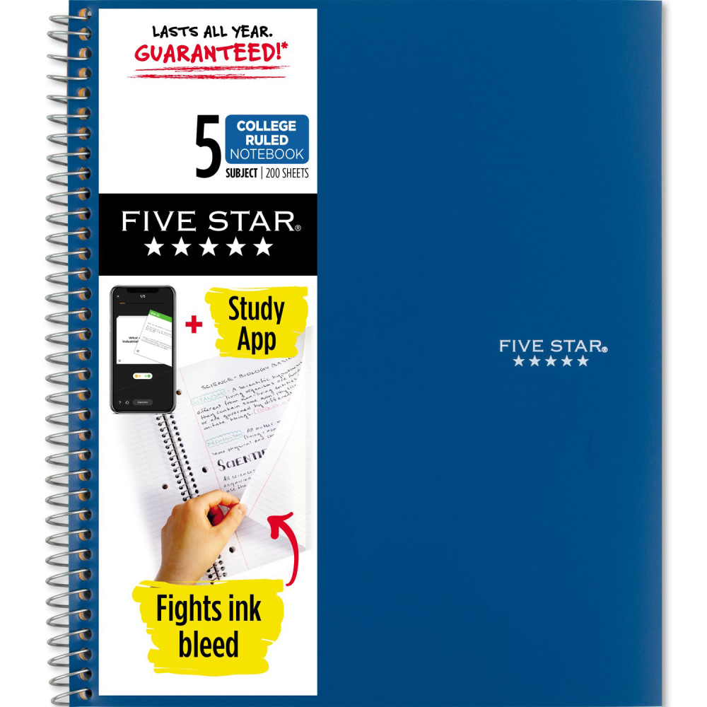 Five Star Wire-Bound Notebook, 8-1/2in x 11in, 5 Subject, College Ruled, 200 Sheets, Pacific Blue (Min Order Qty 6) MPN:820004NH0-ECM