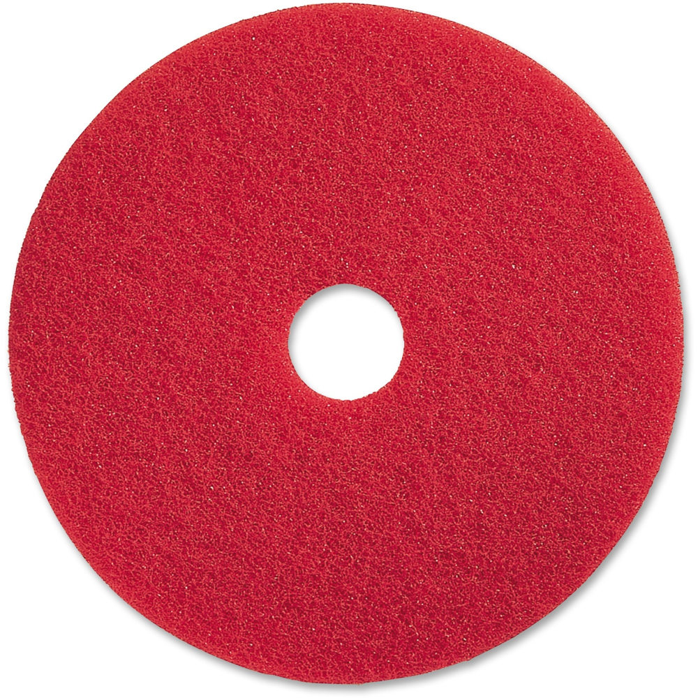 Genuine Joe Red Buffing Floor Pad - 19in Diameter - 5/Carton x 19in Diameter x 1in Thickness - Buffing, Scrubbing, Floor - 90419 MPN:90419