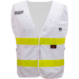 GSS Safety Incident Command Vest- White w/ Lime Prismatic Tape One Size Fits All 3118