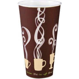 SOLO® Thermoguard Paper Hot Drink Cups 20 oz. Cap Steam Print Design Brown/White 600/Carton DWTG20ST