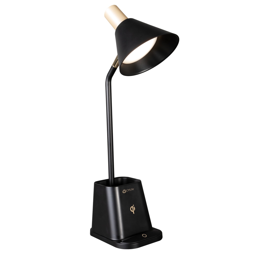 OttLite Wellness Series Merge LED Desk Lamp With Wireless Charging, 18-1/4inH, Black Shade/Black Base MPN:CS7QAK1W