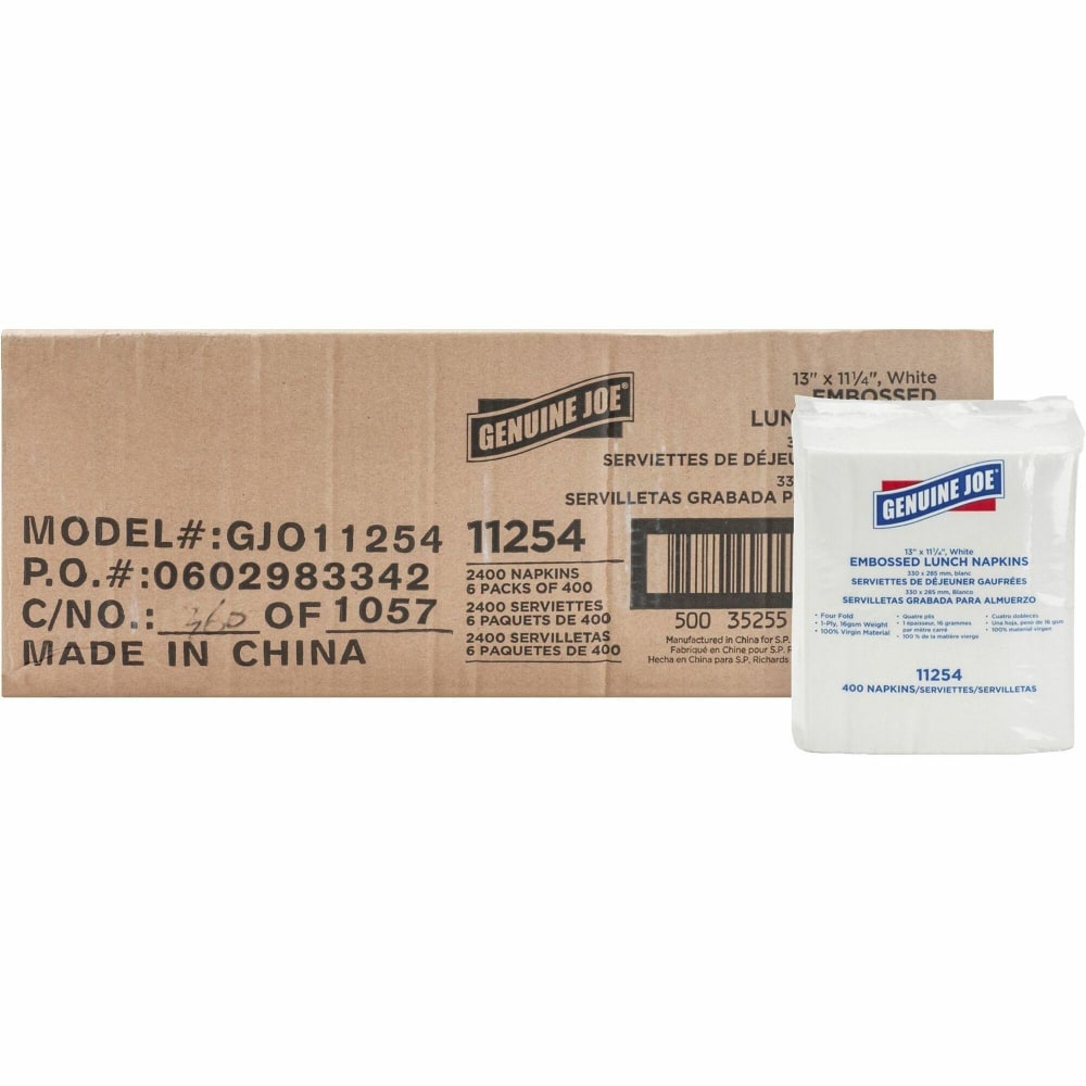Genuine Joe Lunch Napkins - 1 Ply - Quarter-fold - 13in Width x 11.25in Length - White - 400/Pack - 6 / Carton MPN:11254CT