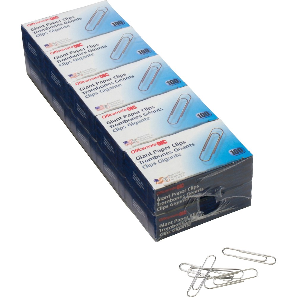 Officemate Giant Paper Clips - Jumbo - 2in Length x 0.5in Width - 1000 / Pack - Silver - Steel MPN:OIC99914